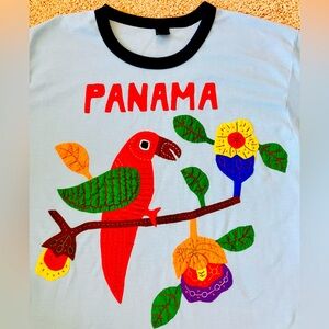 Panama Central America Tropical Canopy Parrot Embroidered Patch T-Shirt XL WoW